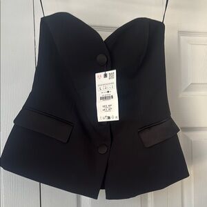 Elegant Black Strapless Blazer Top